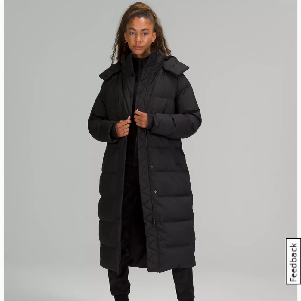 Lululemon black Wunder Puff long jacket, size 8